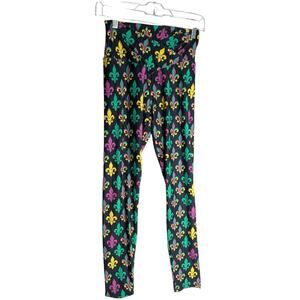 Sissycos Women's Size Medium Soft Leggings Color‎ Carnival Fleur De Lis New